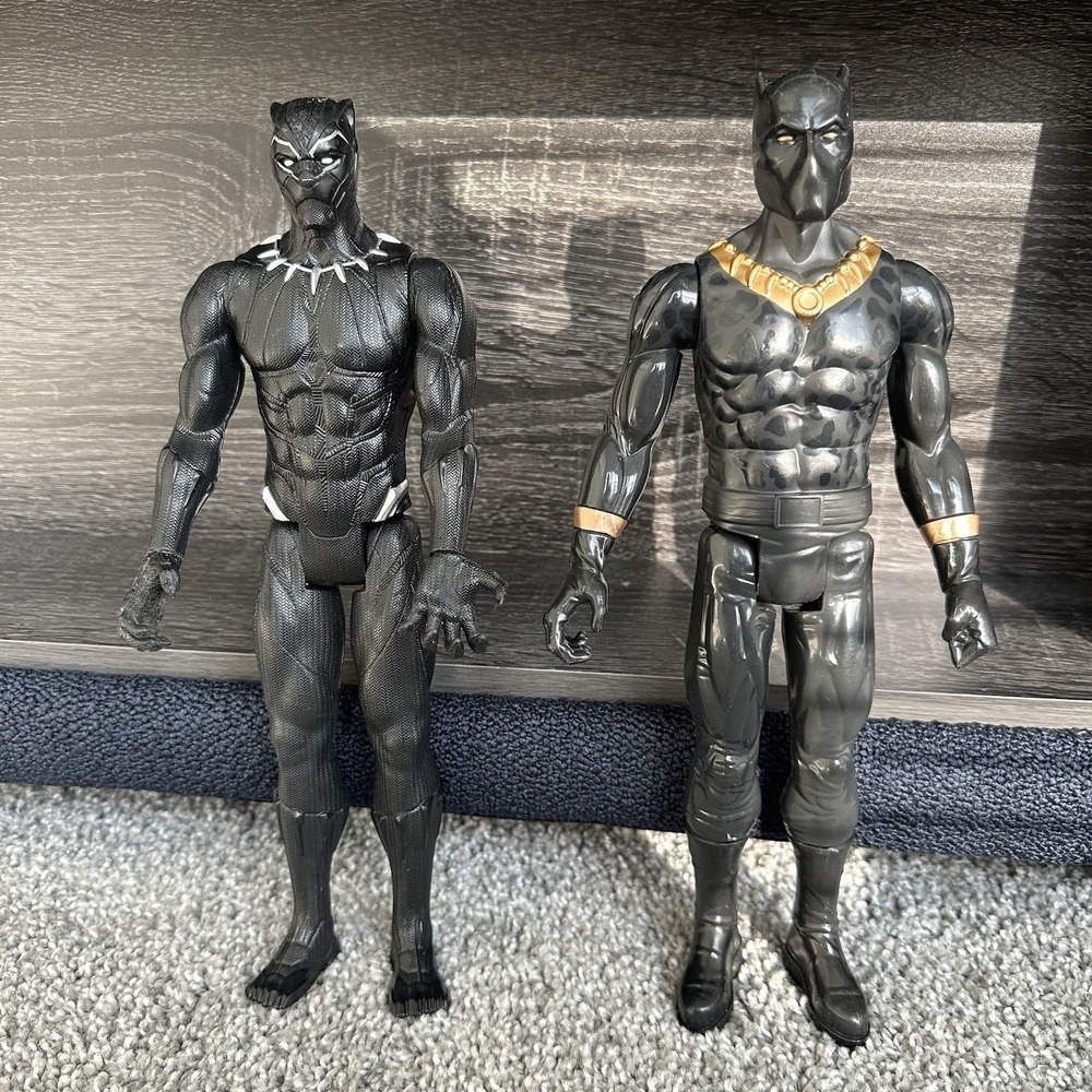 Two versions of the Marvel Titan Hero Series Black Panther action figure 12in